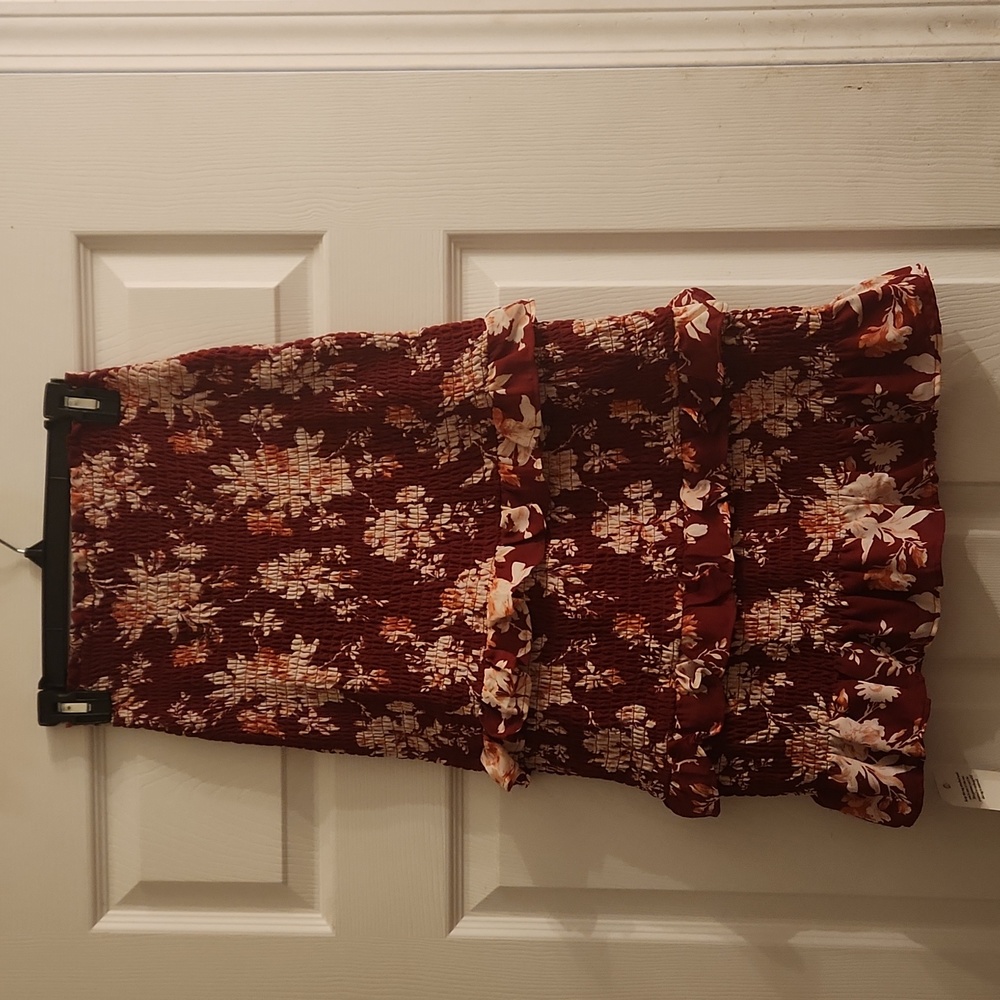 NWT A&F maroon Floral Smocked Midi Skirt